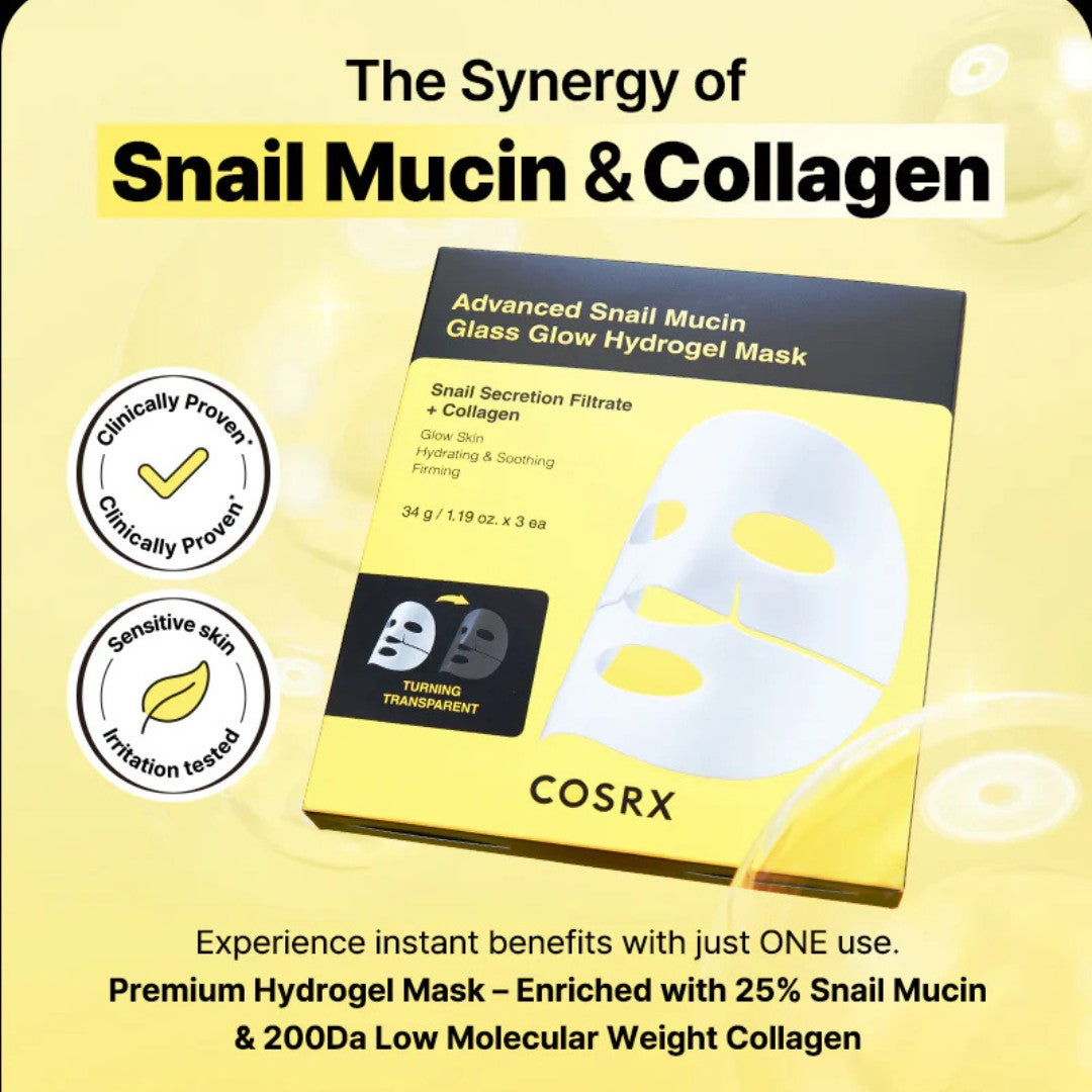 Advanced Snail Mucin Glass Glow Hydrogel x3 Masks
